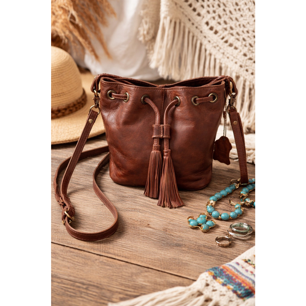 Sorpresa Drawstring Bucket Bag Top Braided Handle Removable Adjustable Crossbody